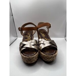 Sam Edelman Darline Women's Espadrille Wedge Sandals Size 7.5M Metallic Platform